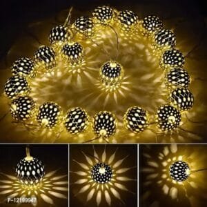 Newton Golden Metal Ball String Lights for Indoor Outdoor Decoration Diwali Light, Birthday Party, Diwali, Christmas,