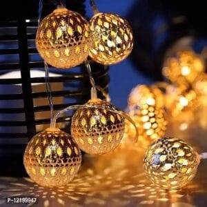 Newton Golden Metal Ball String Lights for Indoor Outdoor Decoration Diwali Light, Birthday Party, Diwali, Christmas,