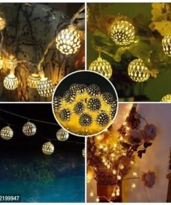 Newton Golden Metal Ball String Lights for Indoor Outdoor Decoration Diwali Light, Birthday Party, Diwali, Christmas,
