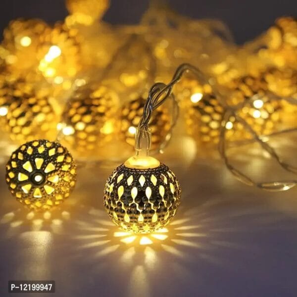 Newton Golden Metal Ball String Lights for Indoor Outdoor Decoration Diwali Light, Birthday Party, Diwali, Christmas,