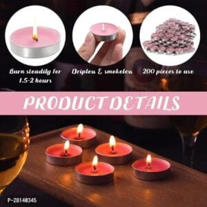 200 Pc Pink Tea Lights Candles Pink Smokeless Tealight Candles 2 Hours Mini Tealight Candles Dripless Pink Candles Bulk