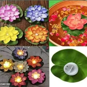 Smiling Cart Multi Color Floating Lotus Flower Shape Tea Light Diya Candles for Diwali Gift Pack of 6 Pc