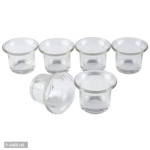 Glass Tealight / Votive Candle Holders for Home Decoration, Diwali, Wedding, Birthday, Christmas and Special Events - Set of 6 (Including 6 Tealight Candles