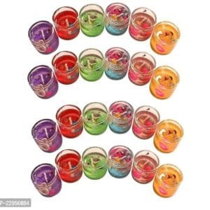 Small Smokeless Decorated Mini Cute Little Glass Jelly Gel Paraffin Wax Candles (Multicolour, Set of 24 Pieces, Size- 2.5x2.5 cm)