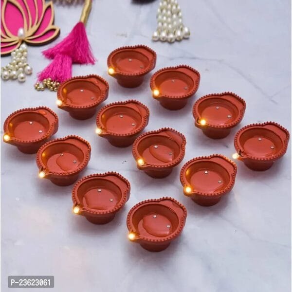 Bageshwar Enterprise Water Sensor Diya Set Water Sensor LED Diyas Decorative Diya Decorative LED Lights E-Diya I Battery Operated (12 Pieces)