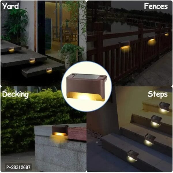 4 Solar Lights Outdoor Solar Deck Lights Waterproof Solar Fence Lights LED Stair Lights for Stair Fence Deck Patio Post Railing Pool Pathway, Warm White Pack of 4