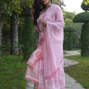 Elegant Pink Printed Straight Kurta, Bottom and Dupatta SetFor Women