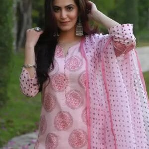 Elegant Pink Printed Straight Kurta, Bottom and Dupatta SetFor Women