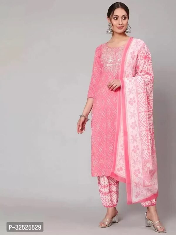 Stylish Pink Printed Kurta Bottom and Dupatta Set For Women