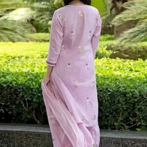 Elegant Cotton Blend Lace Kurta with Pant And Dupatta Set For Women