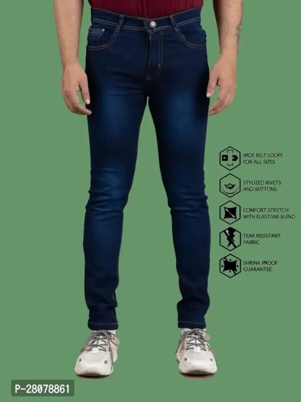 Stylish Blue Denim Solid Mid-Rise Jeans For Men