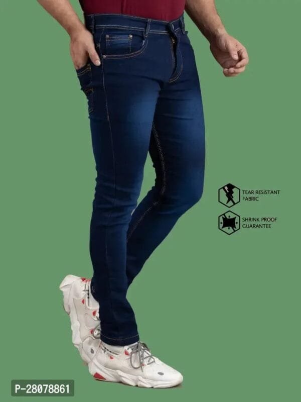 Stylish Blue Denim Solid Mid-Rise Jeans For Men