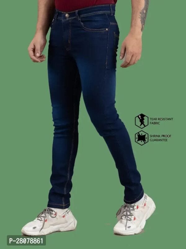 Stylish Blue Denim Solid Mid-Rise Jeans For Men