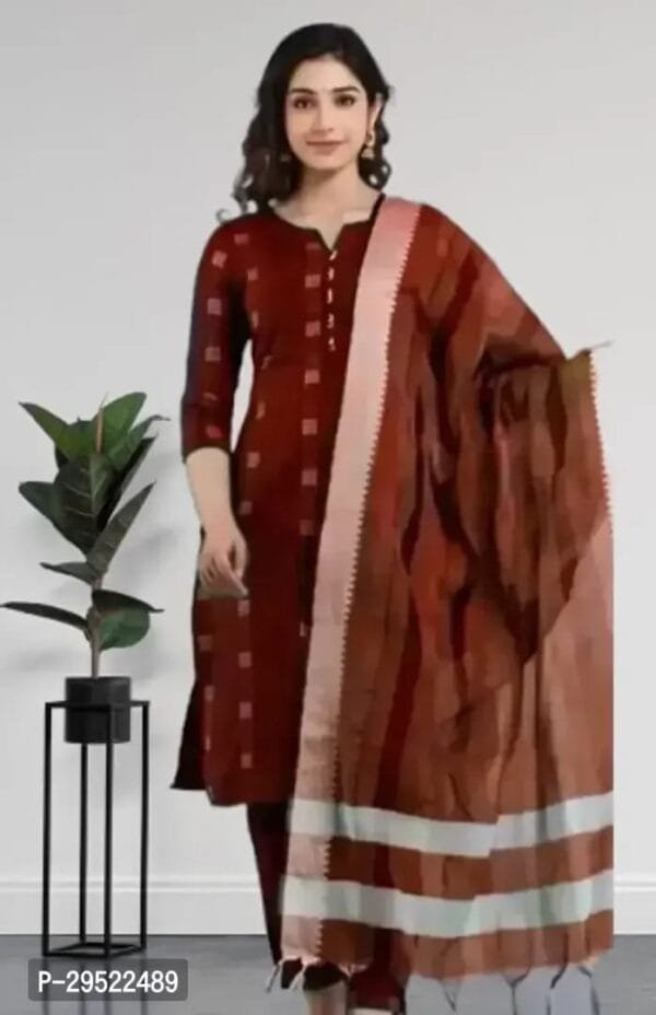 Fancy Khadi Cotton Kurta Bottom And Dupatta Set For Women