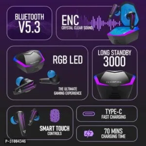 TECHFIRE Bullets 121 with Beast Mode(40ms Low Latency),RGB LEDs 40 Hours Playback Bluetooth Headset