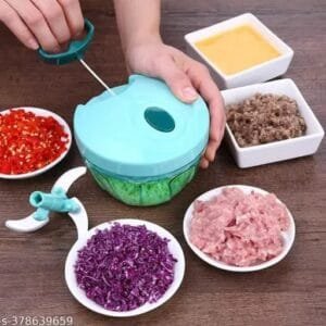 vegetable & fruit chopper, smart cutter Mirchi Cutter Hand Chopper Vegetable Cutter, BPA-free Food Processor with 3 Removable Blades