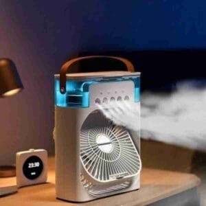Portable Fan Mini Air Conditioner Fan, Desktop Misting Fast Cooling Fan With Led Light,Multifunctional Evaporative Air Cooler Oscillation/Humidifier/Timing Function For Room Office