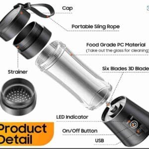Premium Usb Rechargeable Fruit Juicer Machine | 380Ml BPA FREE 400 W Juicer Mixer Grinder  (Blender For Smoothie And Juices | Portable Hand Blender For Kitchen | 1 Jar | Multicolor)