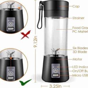 Premium Usb Rechargeable Fruit Juicer Machine | 380Ml BPA FREE 400 W Juicer Mixer Grinder  (Blender For Smoothie And Juices | Portable Hand Blender For Kitchen | 1 Jar | Multicolor)