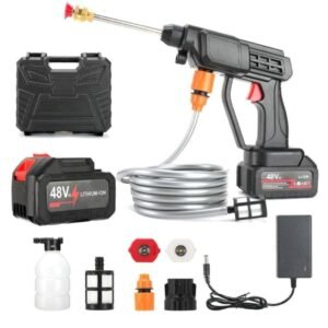 Wireless High Pressure Car Washer& Car Cleaning 48V Rechargeable Electric Pressure Washer Gun Machine Tool for Car,Bike,Gardening with Adjustable 3in1 Nozzle &5M Hose Pipe