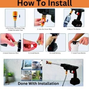 Wireless High Pressure Car Washer& Car Cleaning 48V Rechargeable Electric Pressure Washer Gun Machine Tool for Car,Bike,Gardening with Adjustable 3in1 Nozzle &5M Hose Pipe