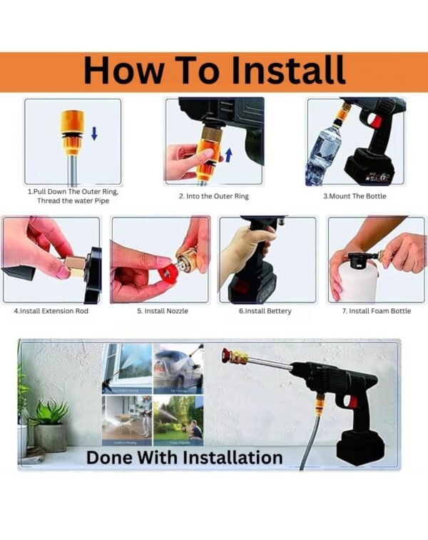 Wireless High Pressure Car Washer& Car Cleaning 48V Rechargeable Electric Pressure Washer Gun Machine Tool for Car,Bike,Gardening with Adjustable 3in1 Nozzle &5M Hose Pipe