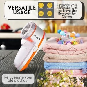 Nova Fabric Lint Remover | Rechargeable Clothes Fuzz Shaver | Stainless Steel Blades | For Sweaters, Jackets, Woollens, Sofa, Plush Toys & Blankets