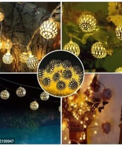 Newton Golden Metal Ball String Lights for Indoor Outdoor Decoration Diwali Light, Birthday Party, Diwali, Christmas,