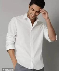 Reliable White Cotton Solid Long Sleeves Casual Shirt For Men
