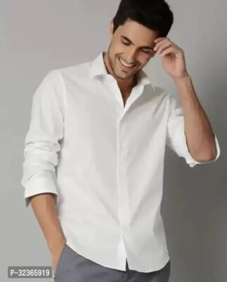Reliable White Cotton Solid Long Sleeves Casual Shirt For Men