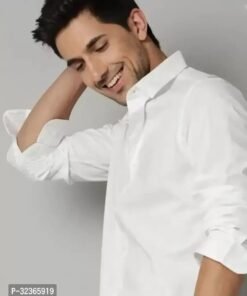 Alternative view of Reliable White Cotton Solid Long Sleeves Casual Shirt For Men